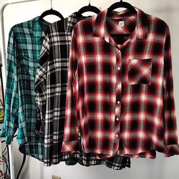 Plaid Flannel BUNDLE 3 Women's XL Long Sleeve Shirts LOT GAP Lane Bryant C&B - Picture 1 of 5
